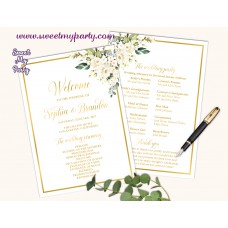 Ivory Roses Wedding program fan,Cream Roses Wedding itinerary,(123b) Ivory Roses Wedding program fan,Cream Roses Wedding itinerary,(123b)